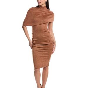 Black Halo Copper-Brown Midi Dress with Draped Capelet